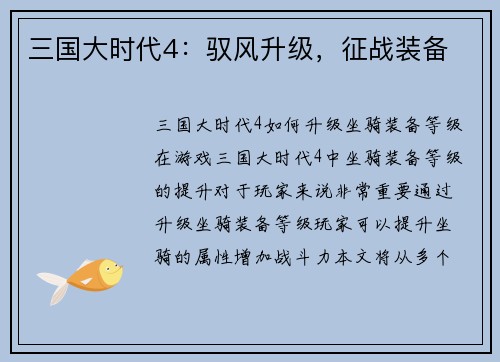 三国大时代4：驭风升级，征战装备